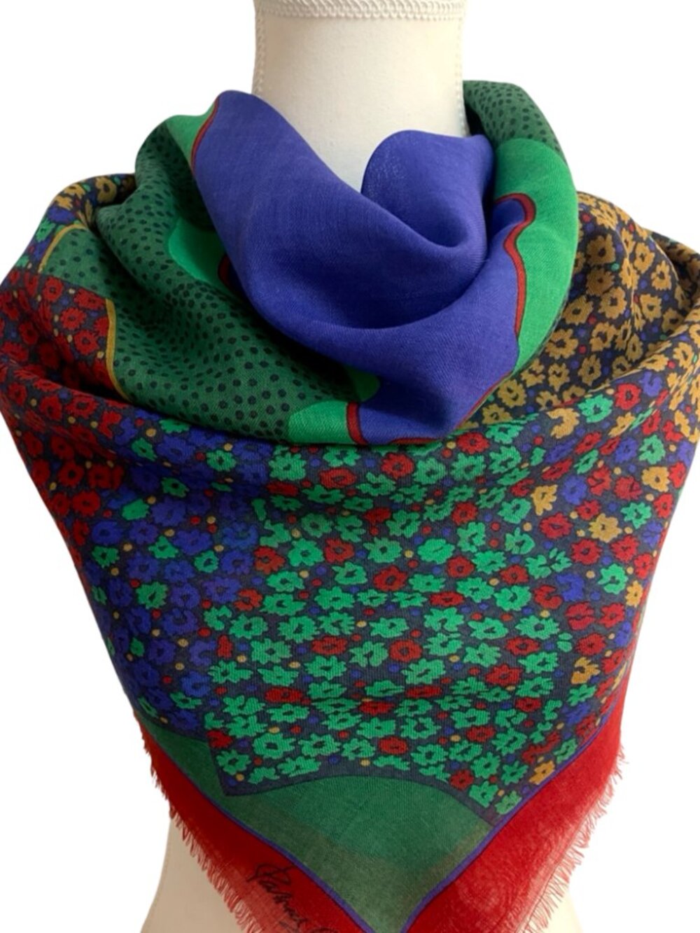 Patrick Stoffel 100% Wool Floral Scarf Shawl Red Purple Green